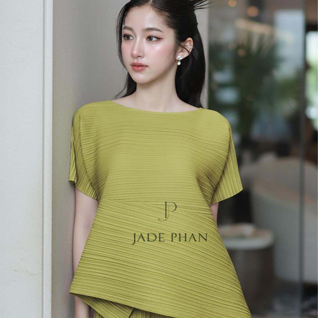 Set gồm áo và chân váymix màu, áo xếp ly tà chéo và chân váy ống suông xẻ cạnh bắp chân dập ly cao cấp nhiều màu Katle Audora — ảnh 17