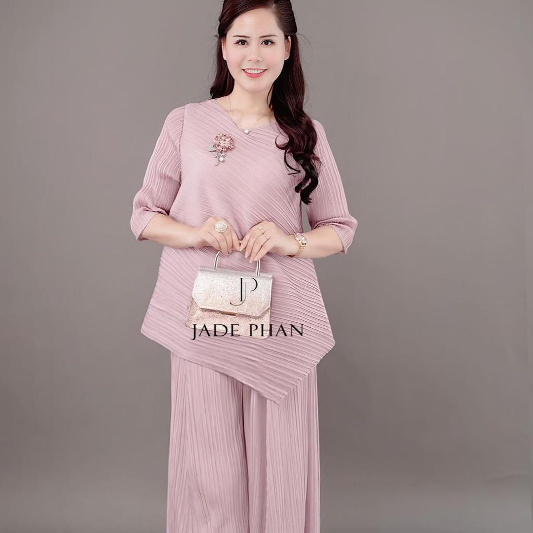 Set gồm áo và quầnđồng màu dập ly nữ sang trọng, áo tay lửng và quần ống rộng xếp ly lò xo Gerda — ảnh 24