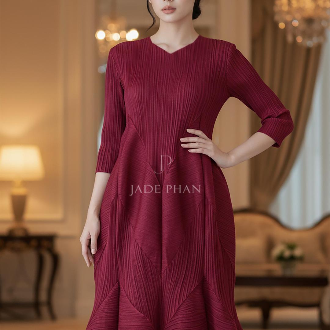 Váy Doris dập ly cao cấp JADEPHAN xếp ly lò xo nhiều màu — ảnh 10