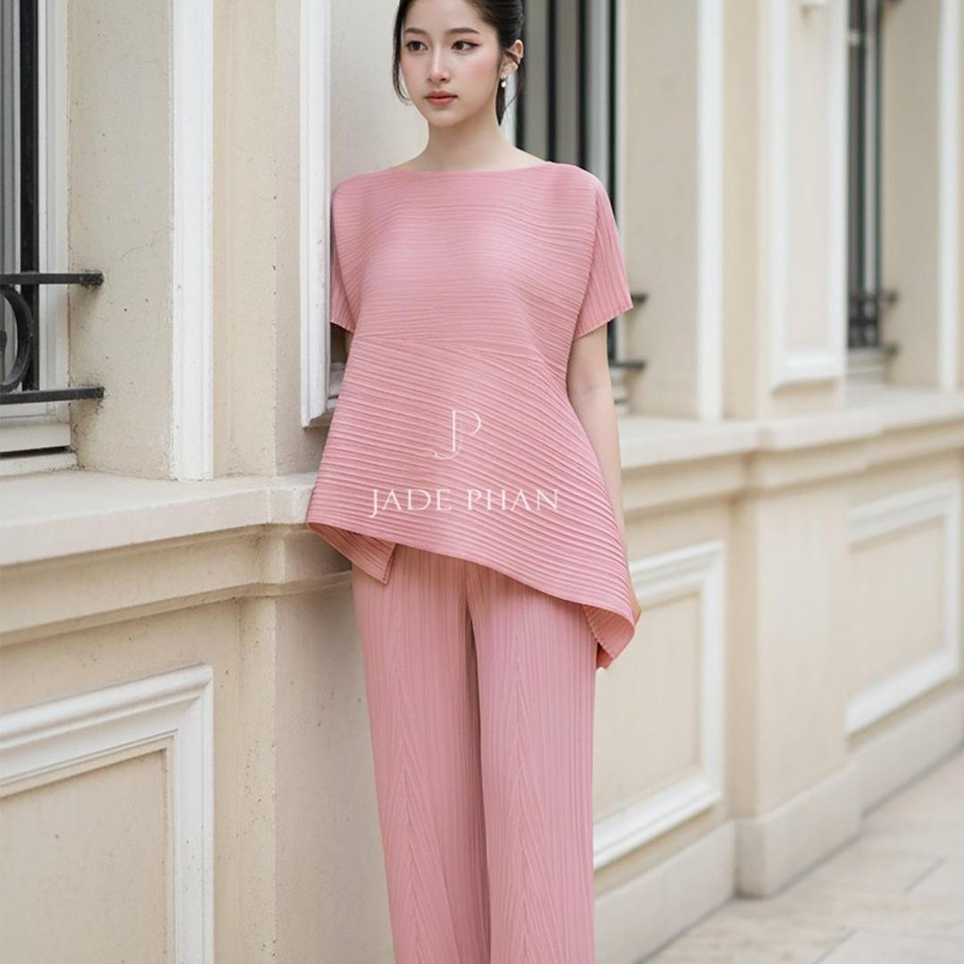 Set gồm áo và quầnđồng màu xếp ly nữ cao cấp, áo tay ngắn vạt chéo và quần ống suông thanh lịch nhiều màu Katle [ + ] — ảnh 16