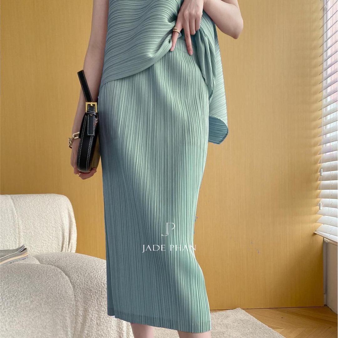 Chân váy Holly XẺ SAU xếp ly, dáng ngắn và dài, chân váy midi nữ dập ly cao cấp không nhăn nhiều màu 76cm 86cm — ảnh 16