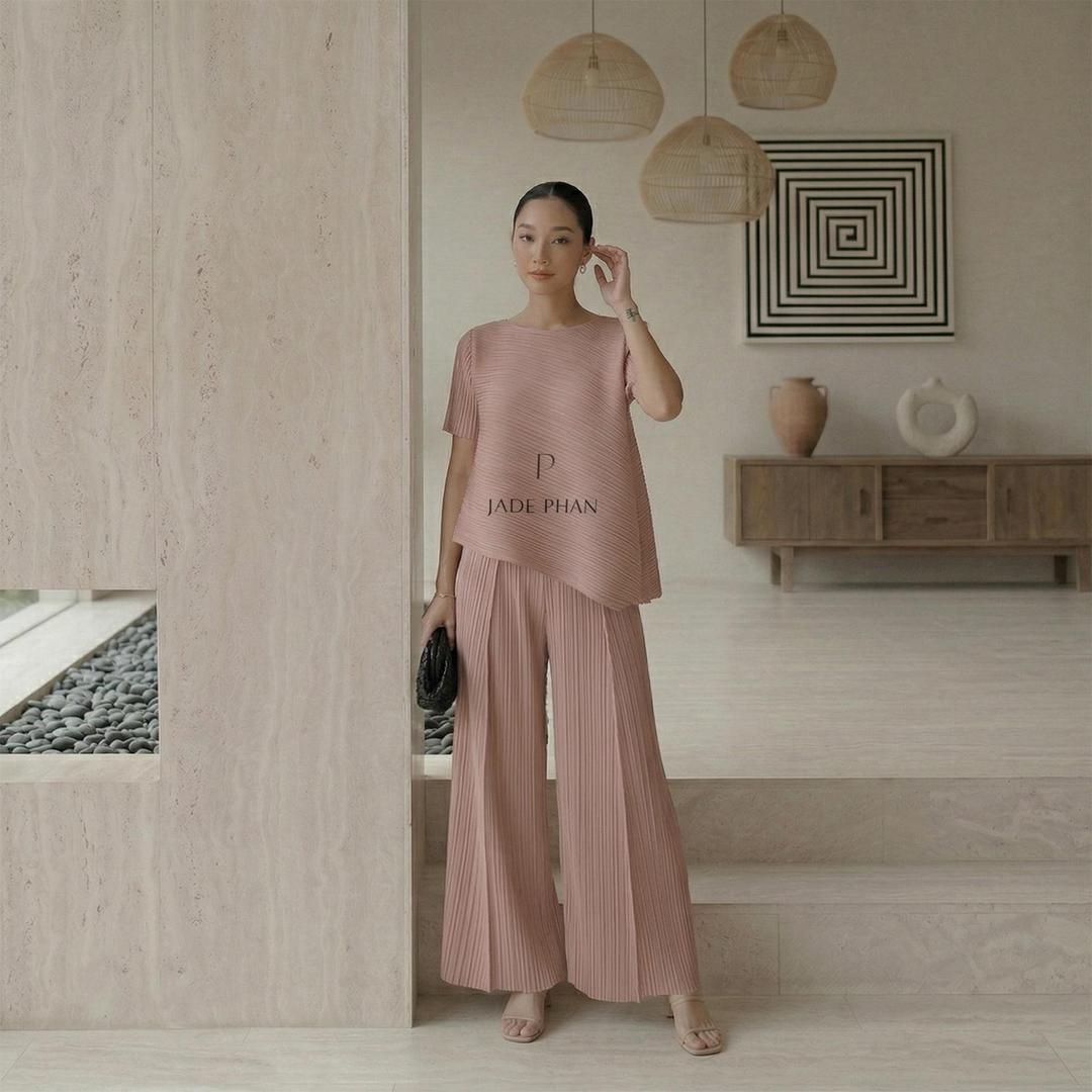 Set gồm áo và quầnđồng màu dập ly cao cấp, bộ quần áo freesize chuẩn form thanh lịch nhiều màu Jennie Gerda — ảnh 5