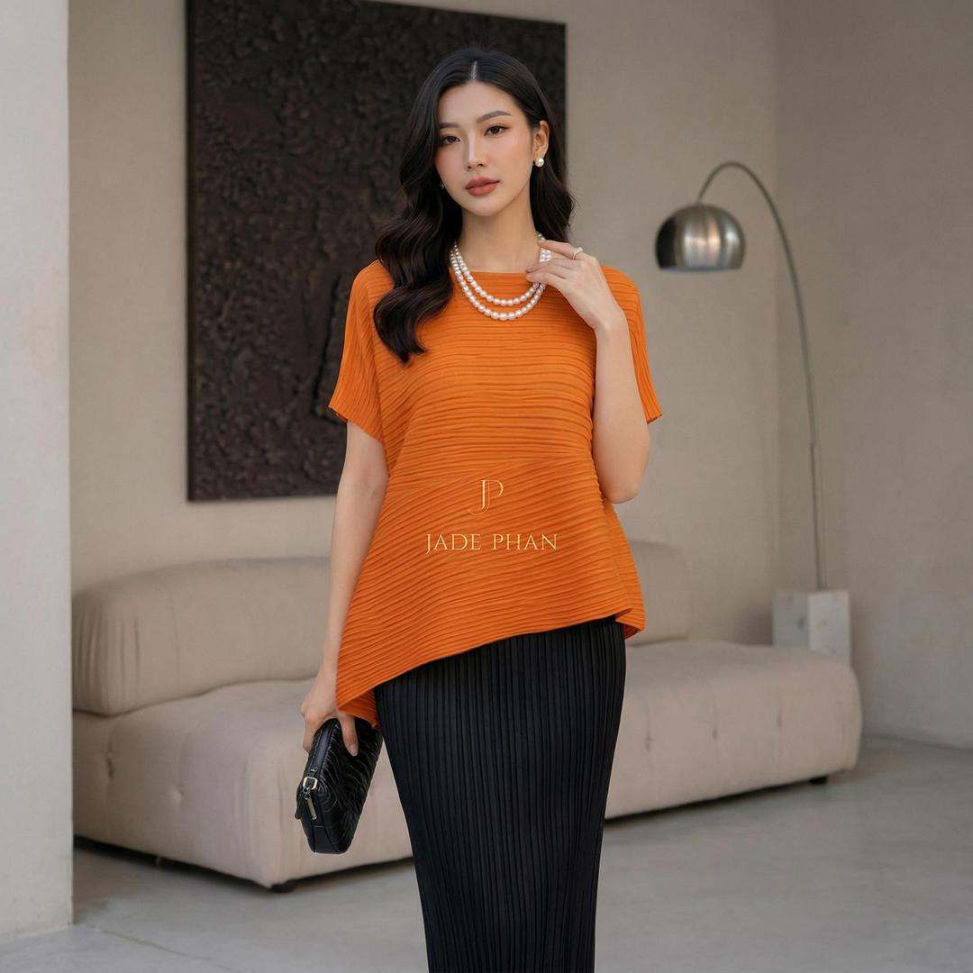 Set gồm áo và chân váyKatle Audora mix màu, áo xếp ly tà chéo và chân váy bút chì xẻ cạnh bắp chân dập ly cao cấp nhiều màu — ảnh 13