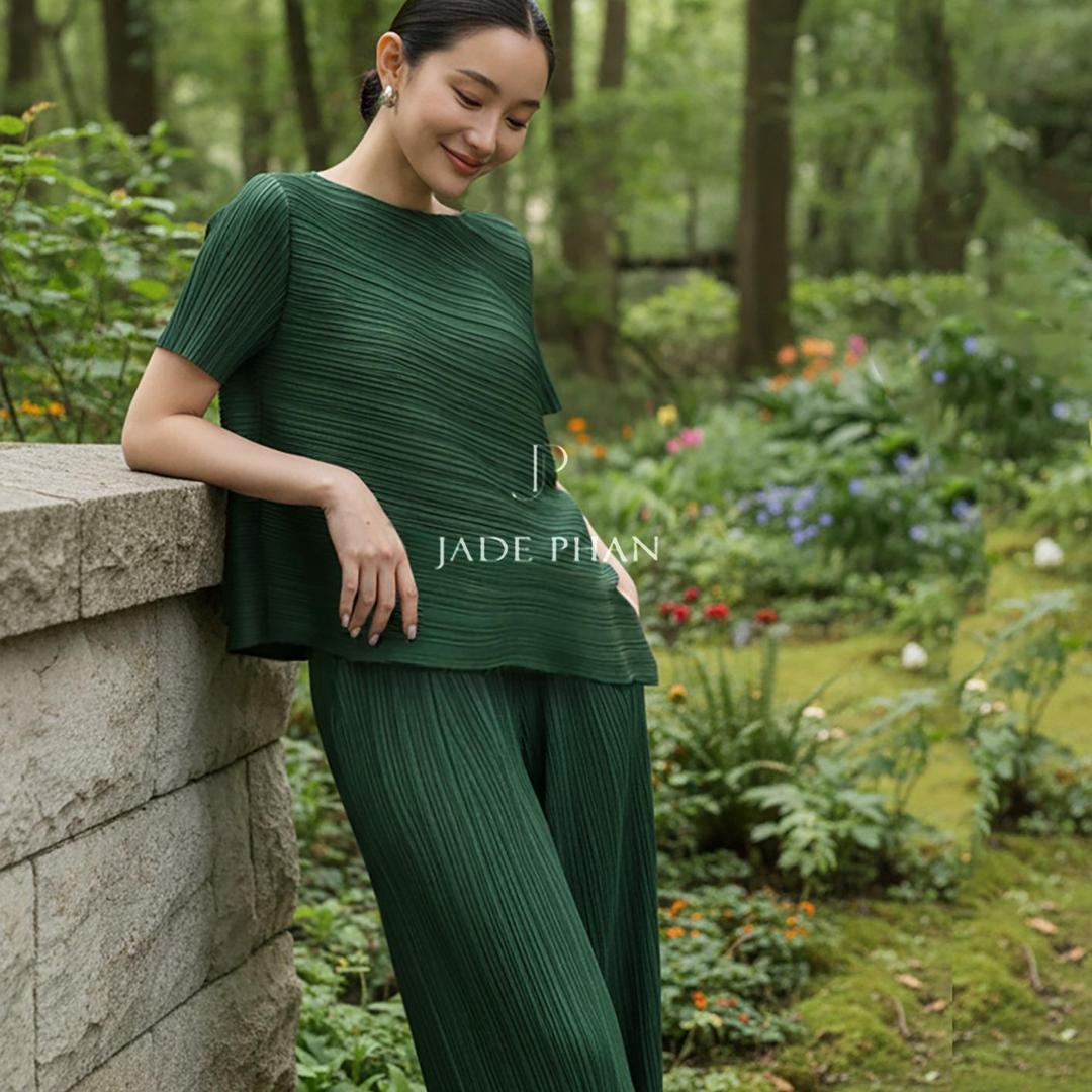 Set gồm áo và quầnđồng màu dập ly cao cấp, bộ quần áo freesize chuẩn form thanh lịch nhiều màu Jennie Gerda — ảnh 3