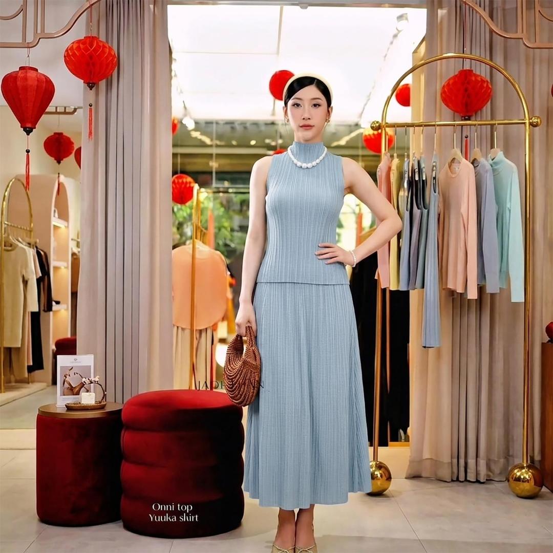Set gồm áo và chân váy, bộ áo cổ lọ và chân váy xòe chữ A thanh lịch nhiều màu Onni Yuuka — ảnh 6