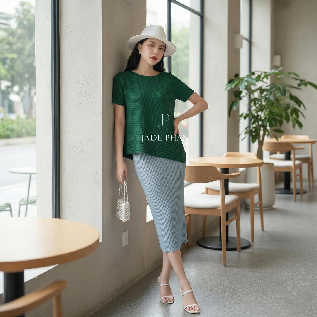 Set gồm áo và chân váymix màu, bộ áo và chân váy midi nữ thanh lịch nhiều màu Jennie Holly — ảnh 9