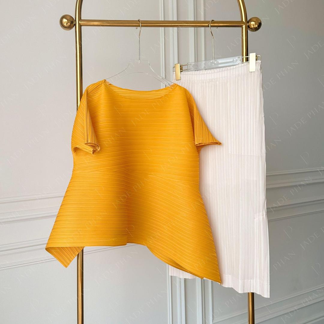 Set gồm áo và chân váyKatle Audora mix màu, áo xếp ly tà chéo và chân váy bút chì xẻ cạnh bắp chân dập ly cao cấp nhiều màu — ảnh 12