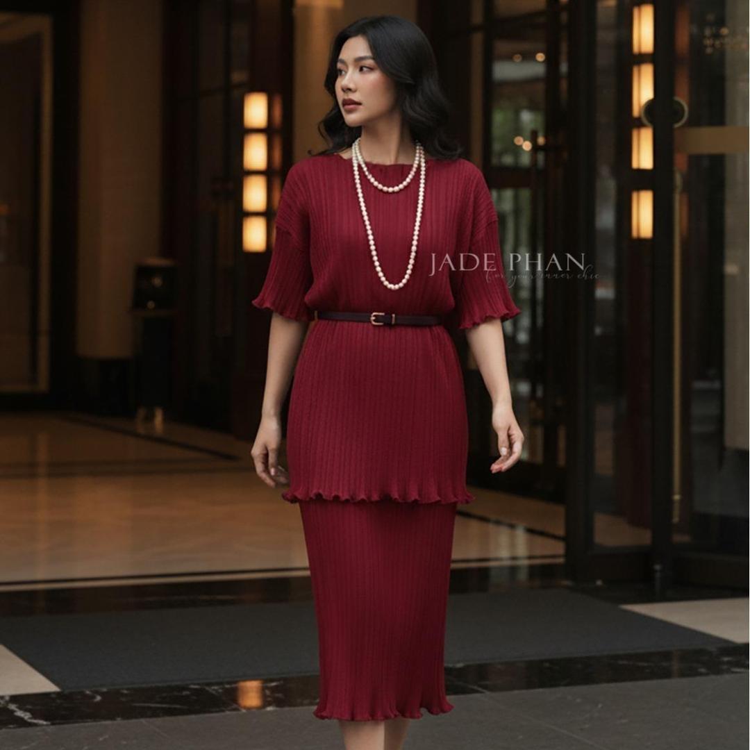 Naomi Set xếp ly nữ sang trọng, áo dập ly, chân váy dập ly Cao Cấp Không Nhăn nhiều màu — ảnh 2