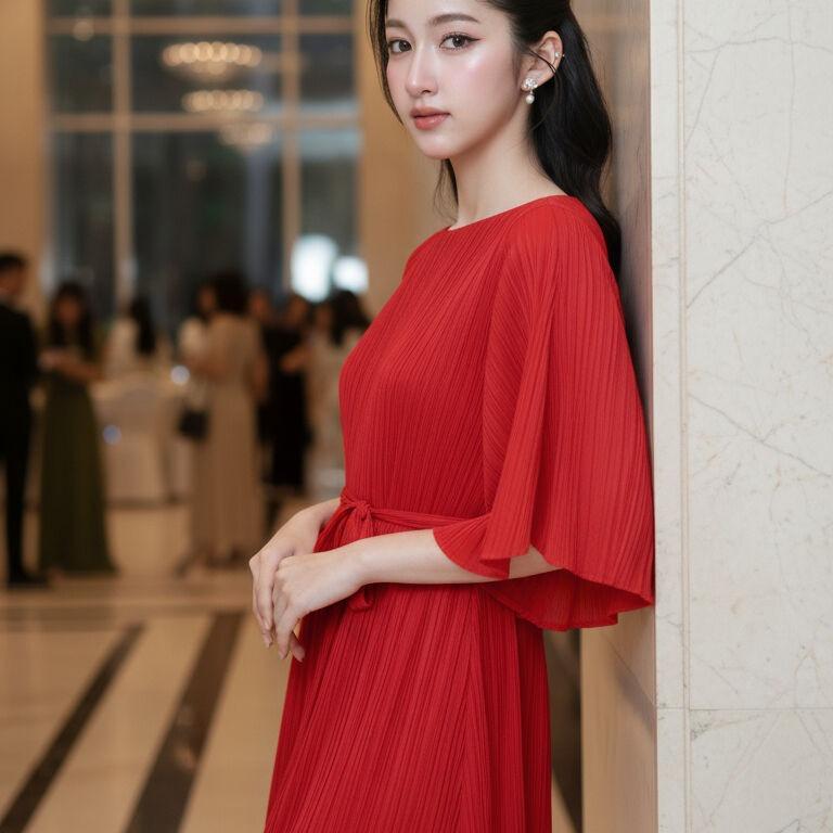 Váy Charisse dập ly cao cấp JADEPHAN xếp ly lò xo — ảnh 5