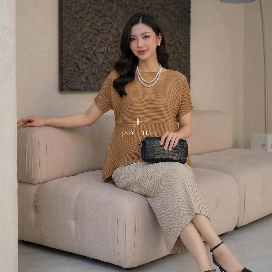 Set gồm áo và chân váyxếp ly, bộ áo và chân váy xẻ sau dập ly nhiều màu Katle Holly — ảnh 20