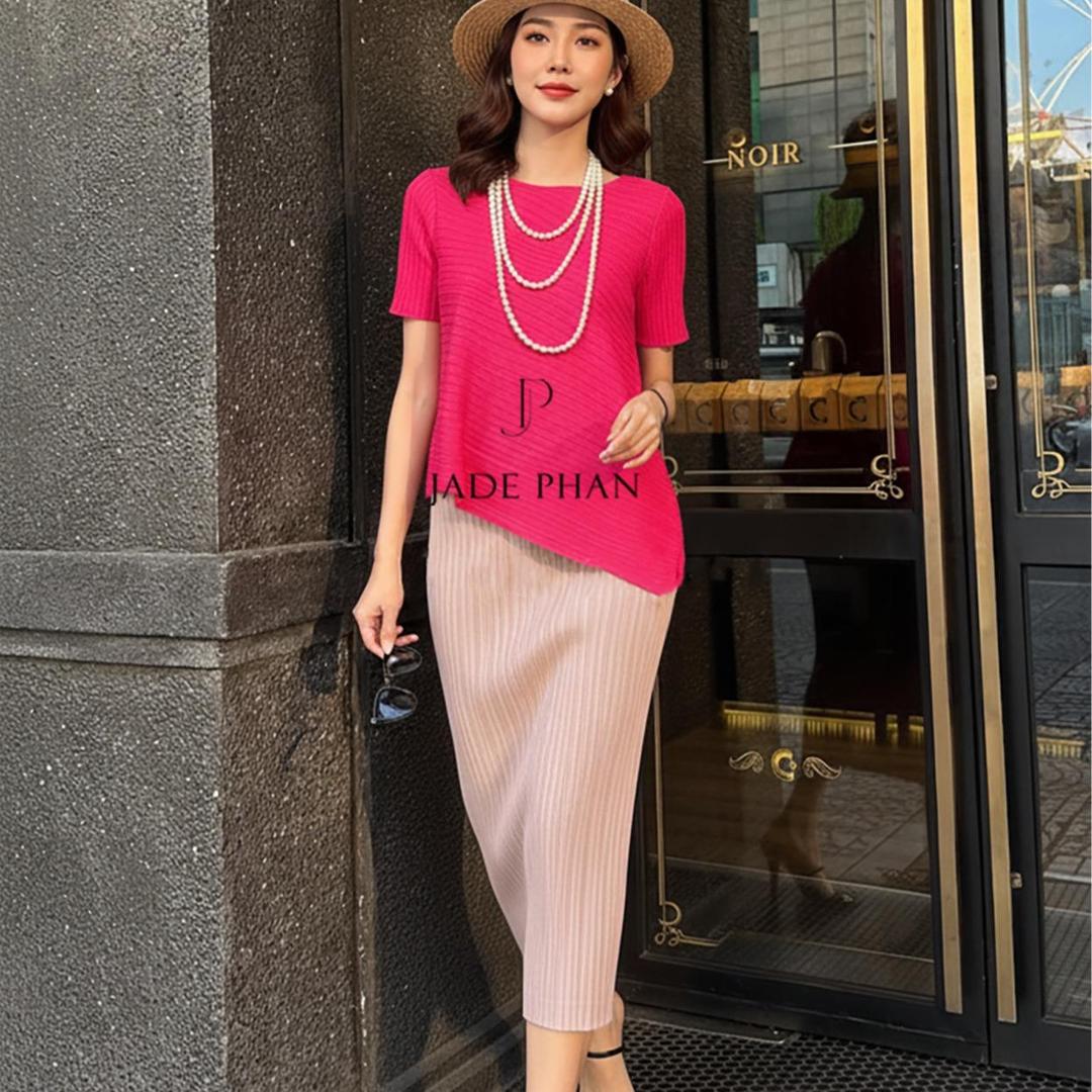 Set gồm áo và chân váymix màu, bộ áo và chân váy midi nữ thanh lịch nhiều màu Jennie Holly — ảnh 2