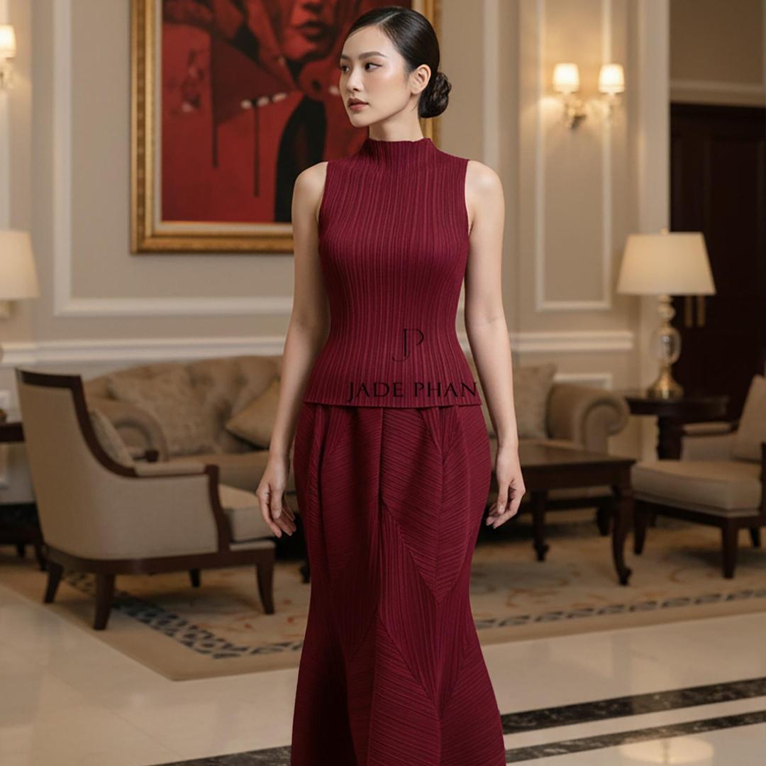 Set gồm áo và chân váy, bộ áo và chân váy xếp ly thanh lịch nhiều màu Onni Emily