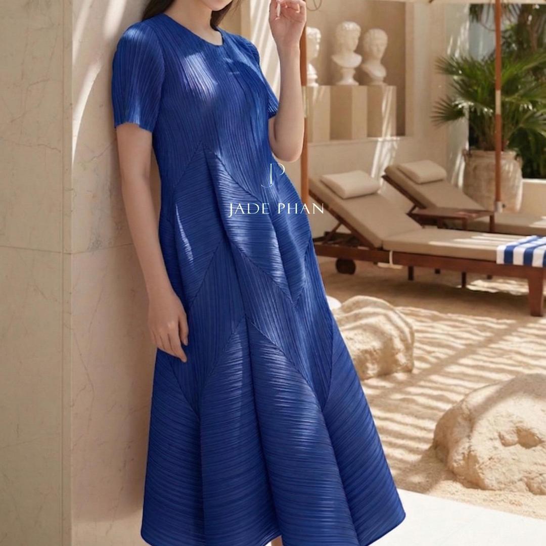 Váy Rose dập ly cao cấp JADEPHAN xếp ly lò xo thanh lịch — ảnh 15
