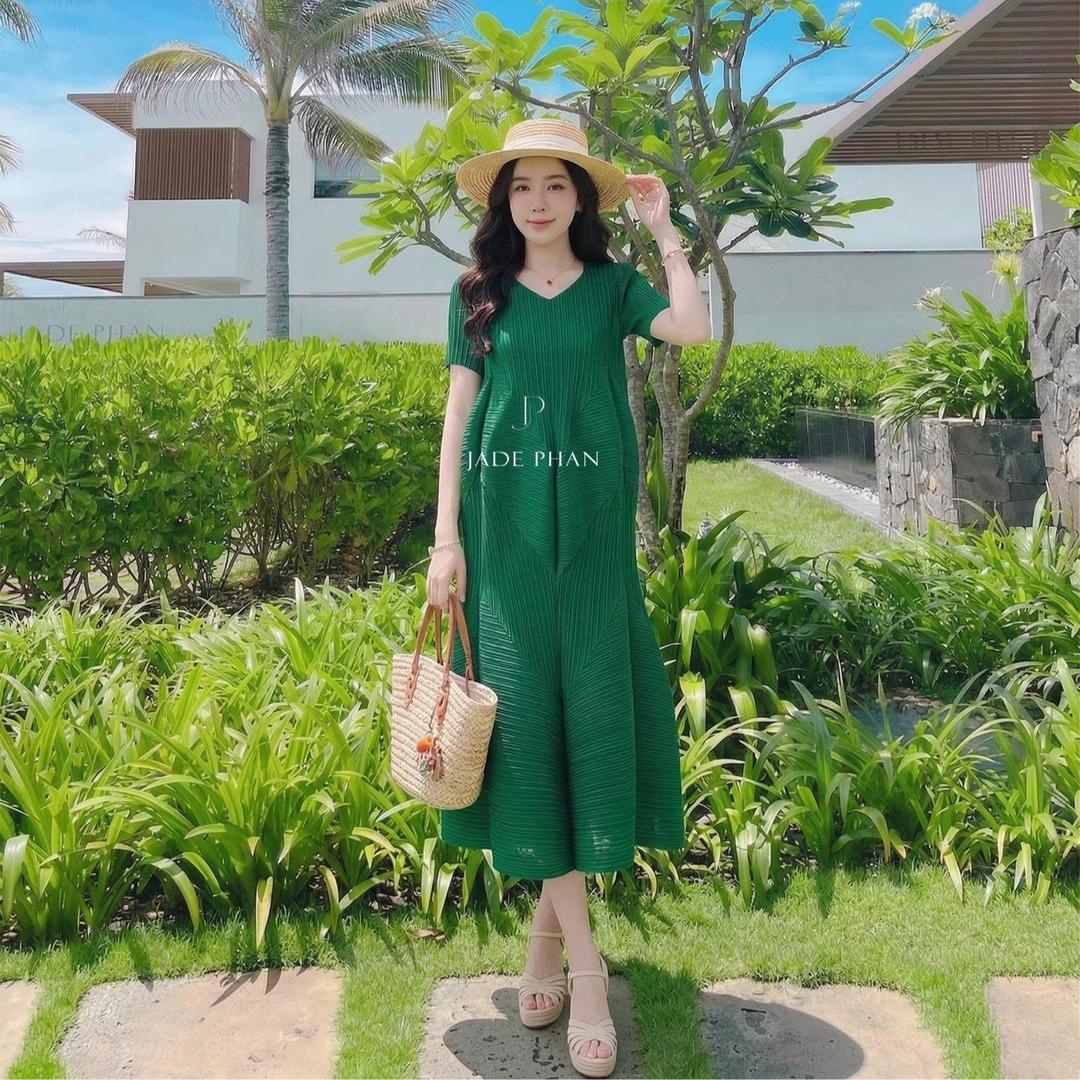 Váy Rose dập ly cao cấp JADEPHAN xếp ly lò xo thanh lịch — ảnh 19
