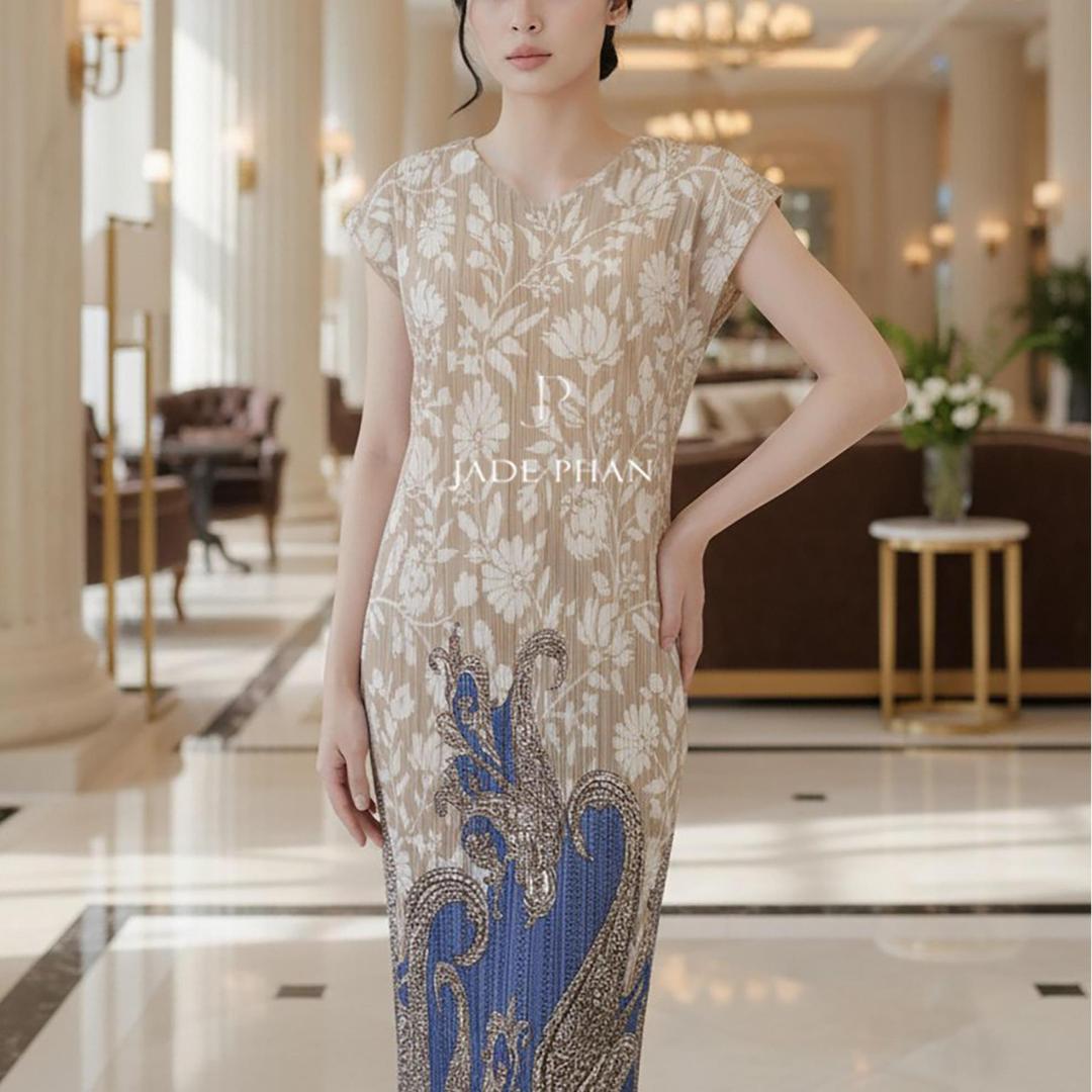 Váy Laura họa tiết dập ly cao cấp JADEPHAN thanh lịch nhiều màu — ảnh 2