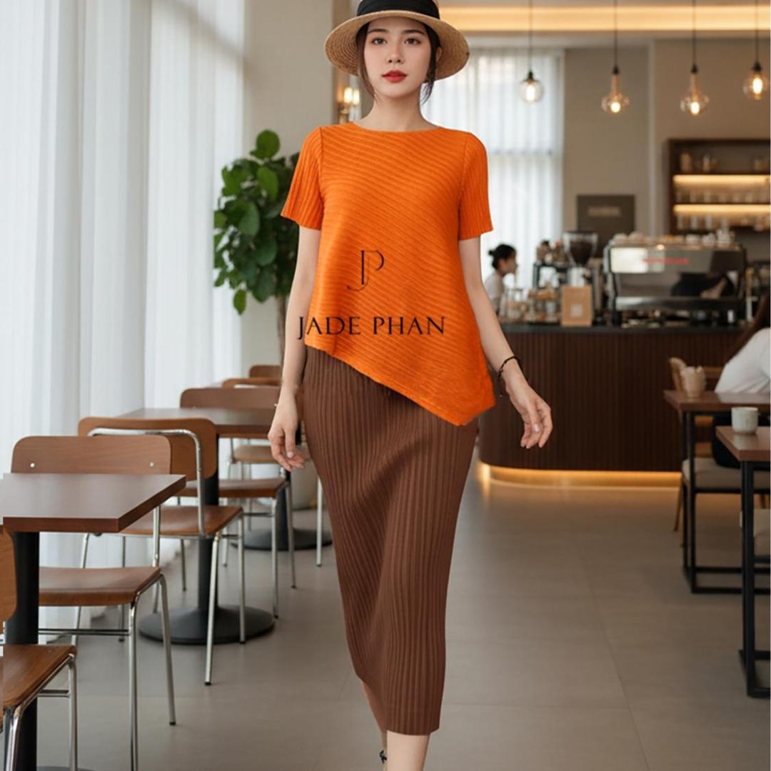 Set gồm áo và chân váymix màu, bộ áo và chân váy midi nữ thanh lịch nhiều màu Jennie Holly
