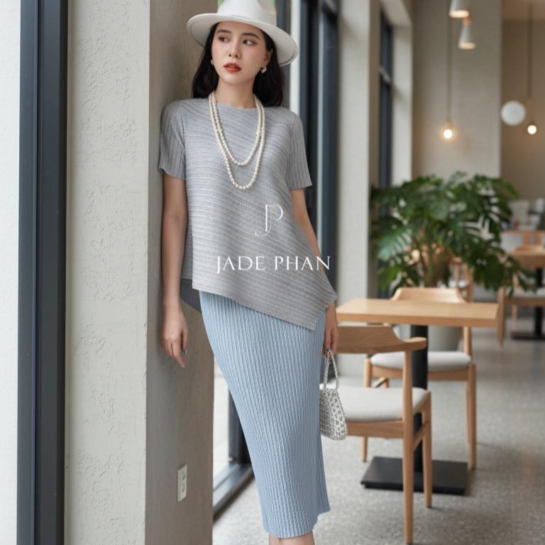 Set gồm áo và chân váymix màu, bộ áo và chân váy midi nữ thanh lịch nhiều màu Jennie Holly — ảnh 5