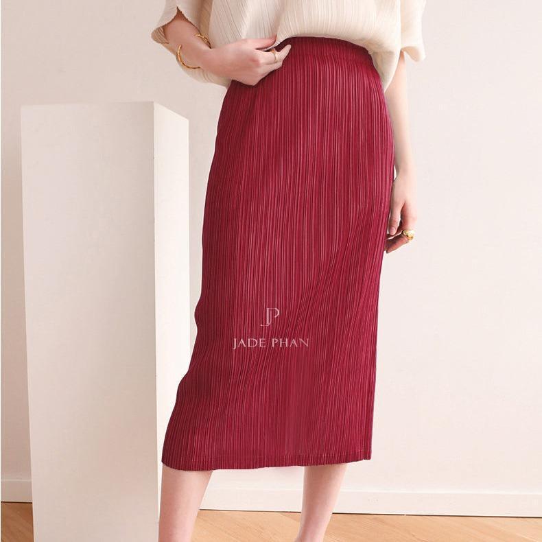 Chân váy Audora XẺ CẠNH xếp ly nữ ống suông, chân váy midi nữ dập ly cao cấp không nhăn nhiều màu 76cm