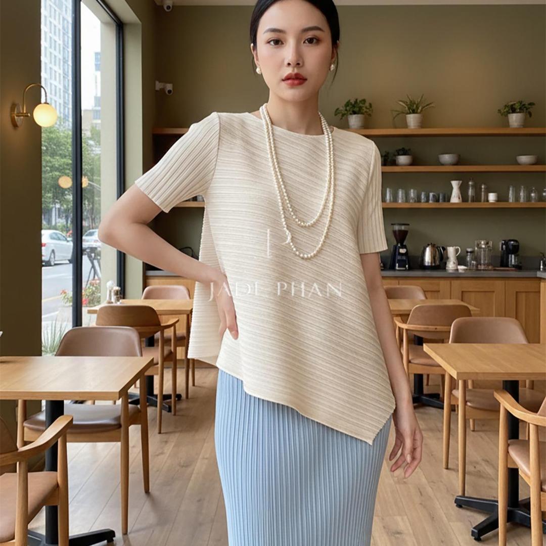 Set gồm áo và chân váymix màu, bộ áo và chân váy midi nữ thanh lịch nhiều màu Jennie Holly — ảnh 4