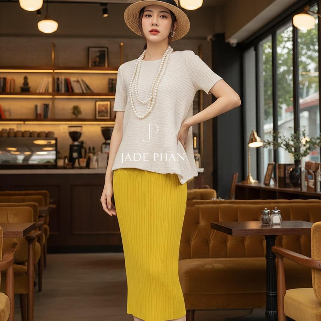 Set gồm áo và chân váymix màu, bộ áo và chân váy midi nữ thanh lịch nhiều màu Jennie Holly — ảnh 3