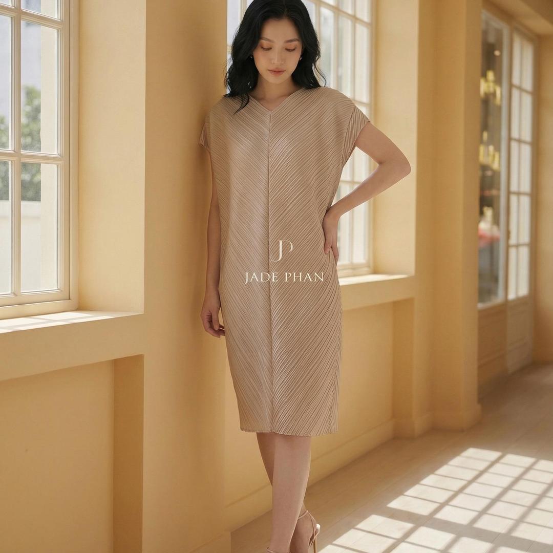 Váy Boise dập ly cao cấp JADEPHAN xếp ly lò xo — ảnh 7