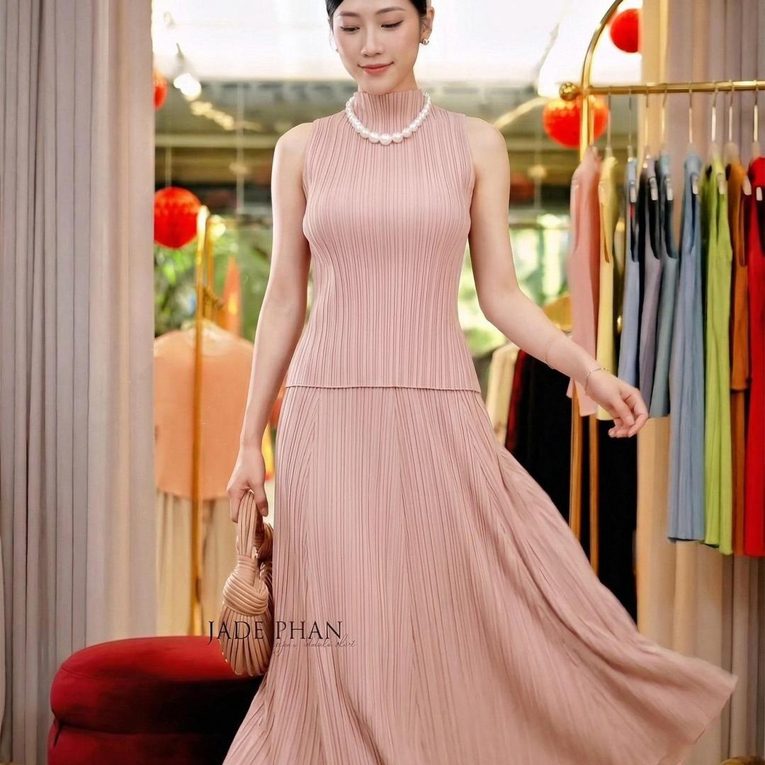 Set gồm áo và chân váy, bộ áo cổ lọ và chân váy xòe chữ A thanh lịch nhiều màu Onni Yuuka — ảnh 7