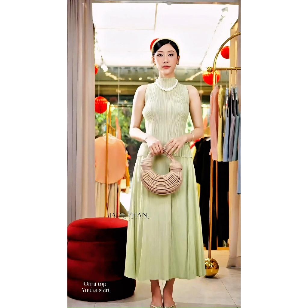 Set gồm áo và chân váy, bộ áo cổ lọ và chân váy xếp ly cao cấp Onni Yuuka chân váy xòe chữ A — ảnh 2