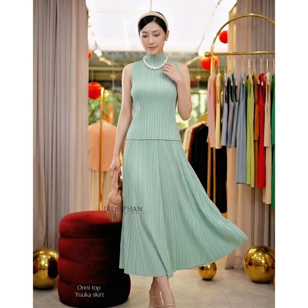 Set gồm áo và chân váy, bộ áo cổ lọ và chân váy xếp ly cao cấp Onni Yuuka chân váy xòe chữ A — ảnh 7