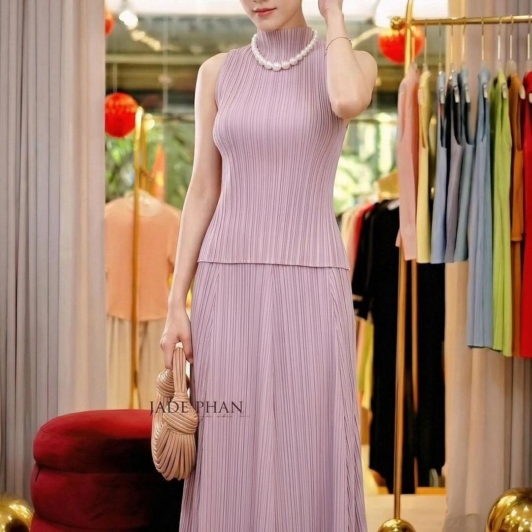 Set gồm áo và chân váy, bộ áo cổ lọ và chân váy xòe chữ A thanh lịch nhiều màu Onni Yuuka — ảnh 3