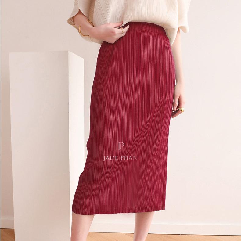 Chân váy Holly XẺ SAU xếp ly, dáng ngắn và dài, chân váy midi nữ dập ly cao cấp không nhăn nhiều màu 76cm 86cm — ảnh 2