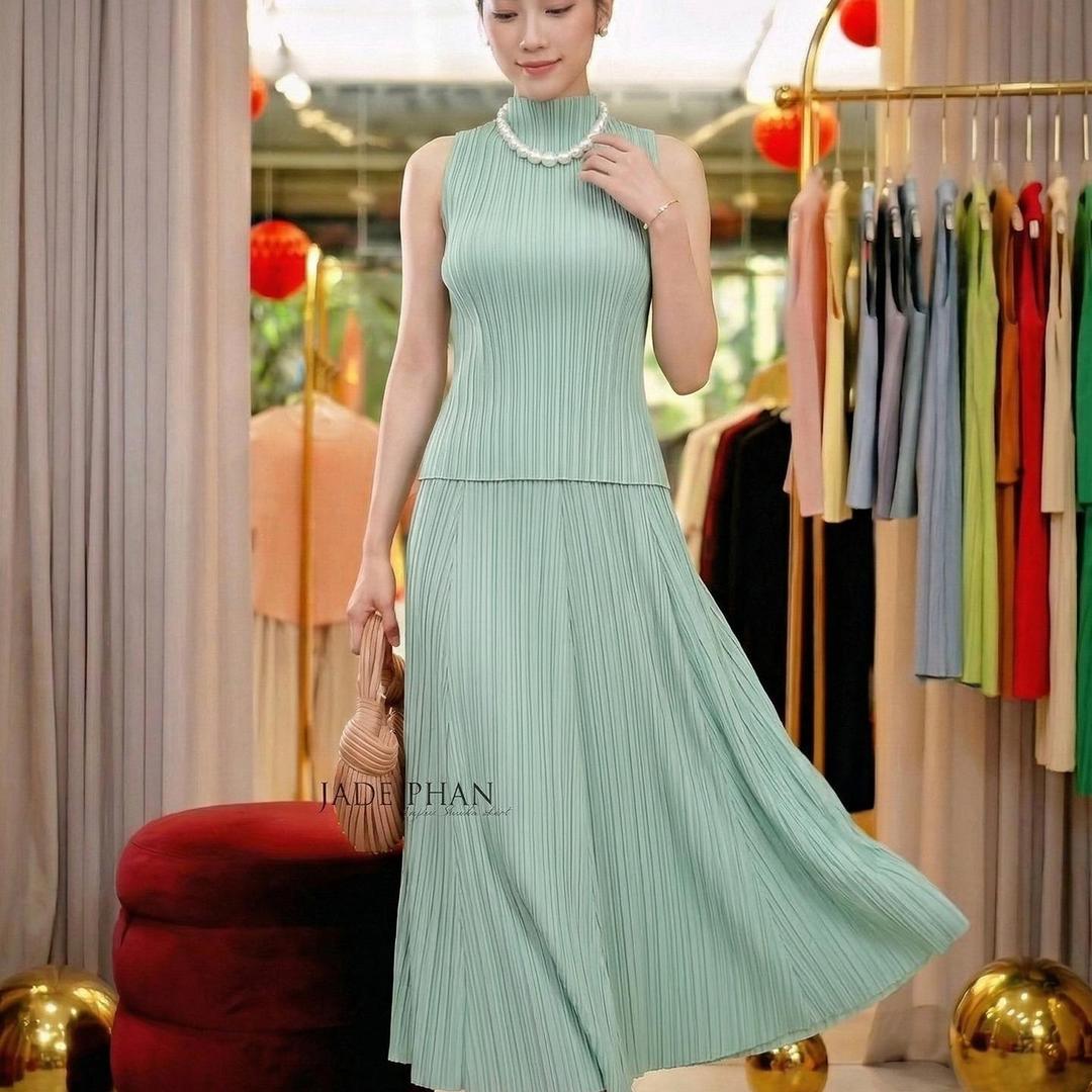 Set gồm áo và chân váy, bộ áo cổ lọ và chân váy xòe chữ A thanh lịch nhiều màu Onni Yuuka — ảnh 4