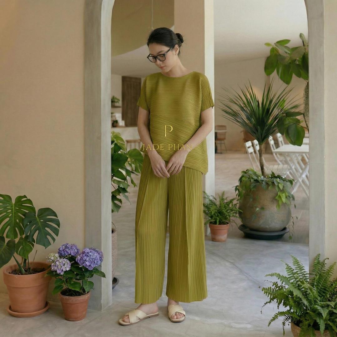 Set gồm áo và quần, bộ quần áo xếp ly cao cấp sang trọng Đồng Màu Katle Gerda — ảnh 12