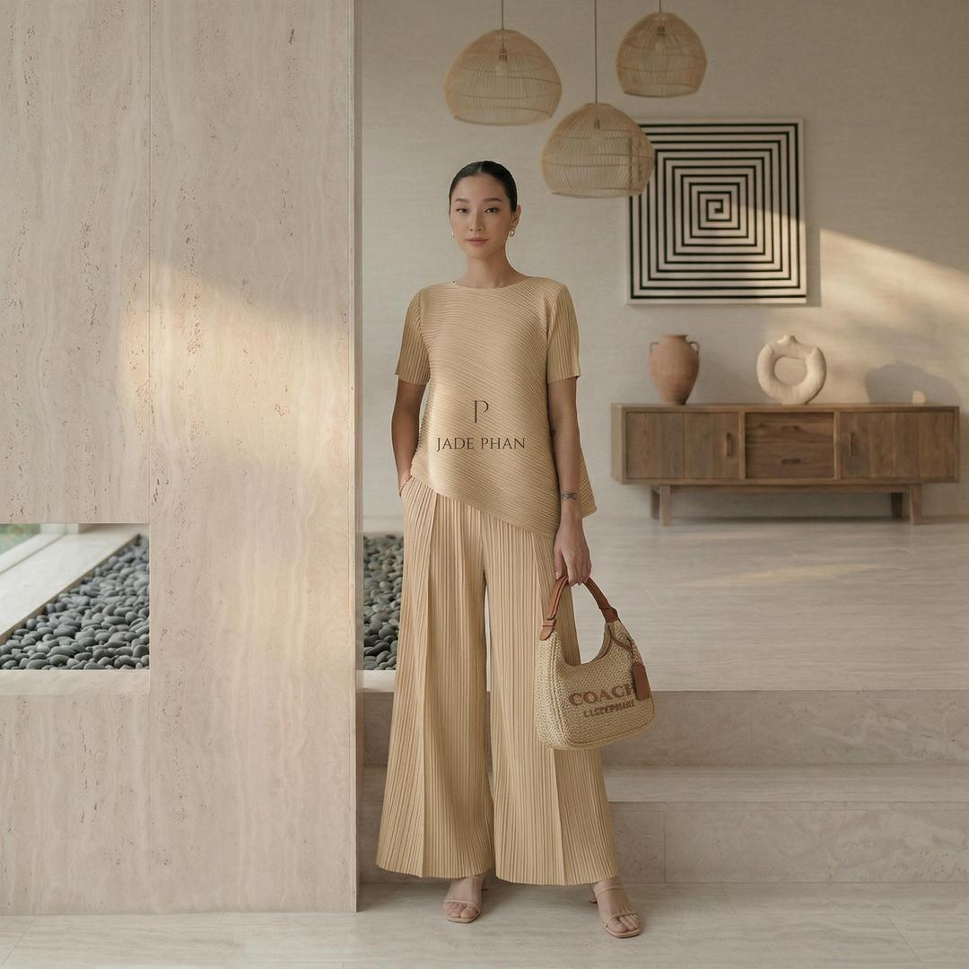 Set gồm áo và quầnđồng màu dập ly cao cấp, bộ quần áo freesize chuẩn form thanh lịch nhiều màu Jennie Gerda — ảnh 15