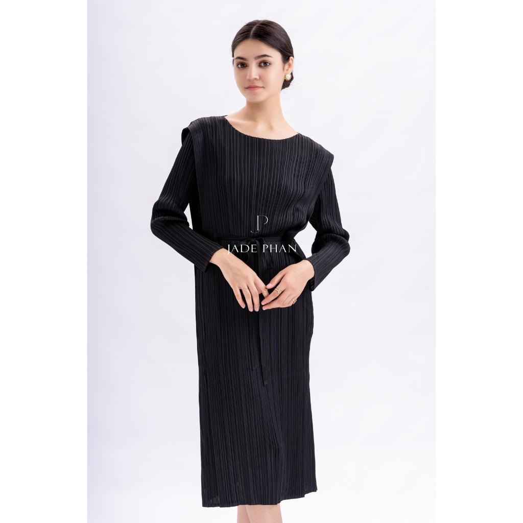 Váy Elegance dài tay dập ly cao cấp JADEPHAN xếp ly lò xo thanh lịch