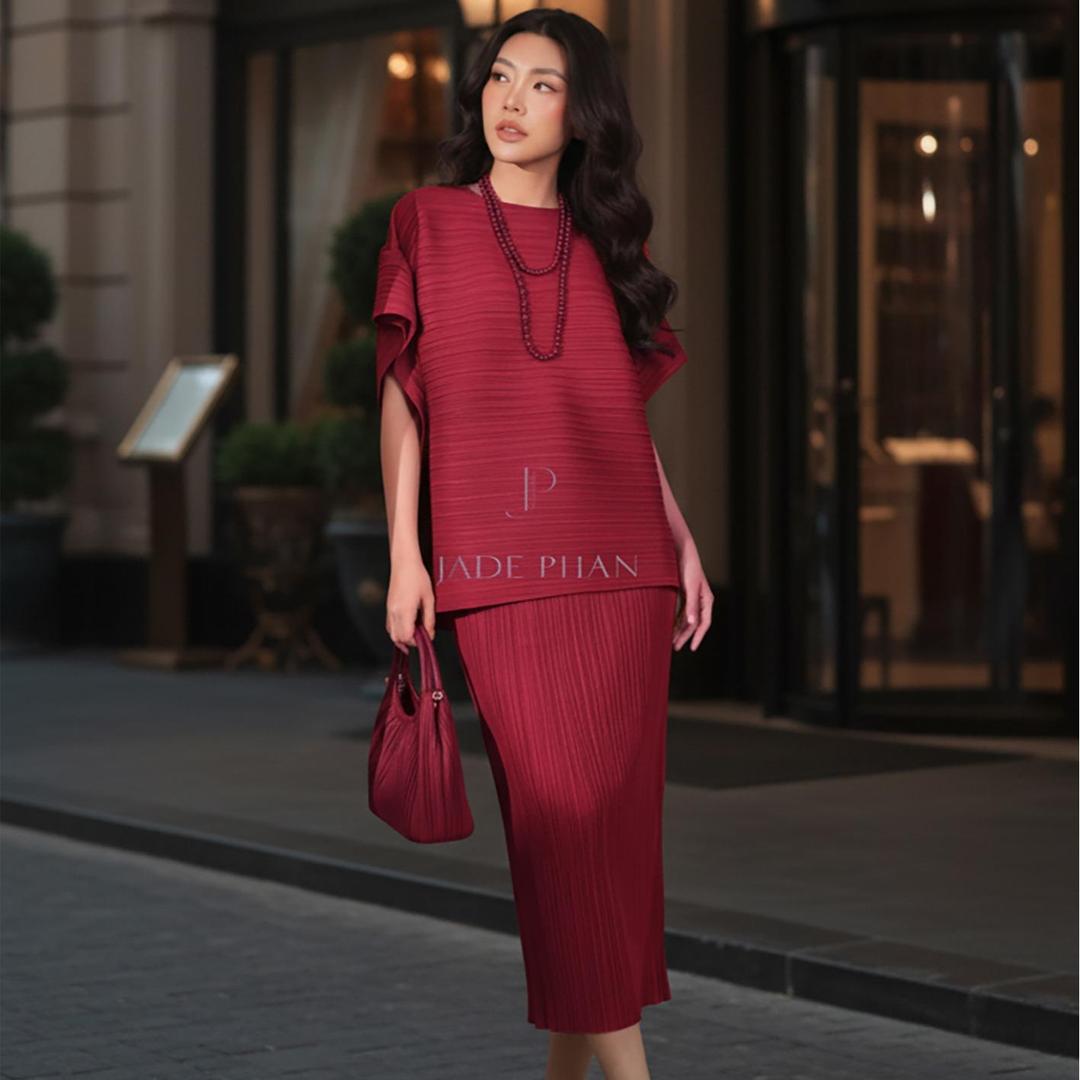Set gồm áo và chân váyđồng màu, bộ áo và chân váy dập ly thanh lịch nhiều màu Cara Holly